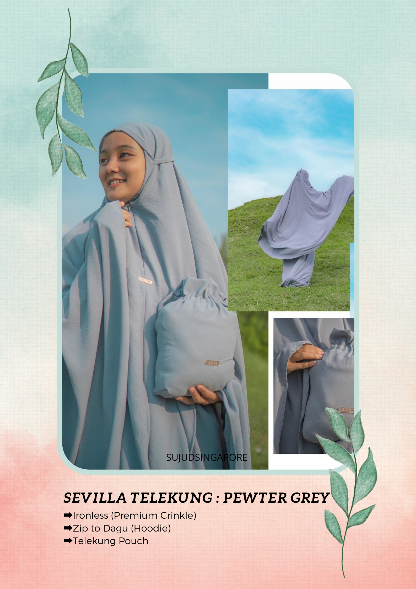 Telekung Sevilla: Pewter Grey